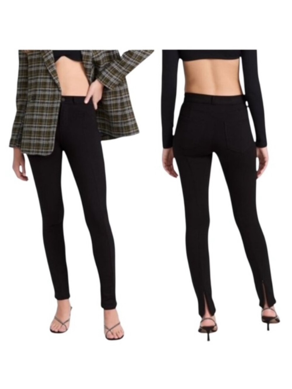 L'AGENCE Joetta Black High-Waist Ponte Skinny Ankle Pants with Back Slit